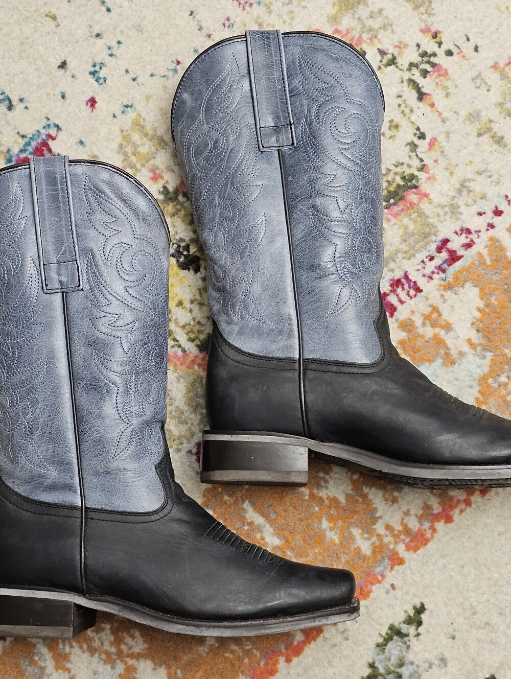 Masterson Boot Co. Mens Size 7.5 M Cowboy Western Boots Square Toe Blue Black